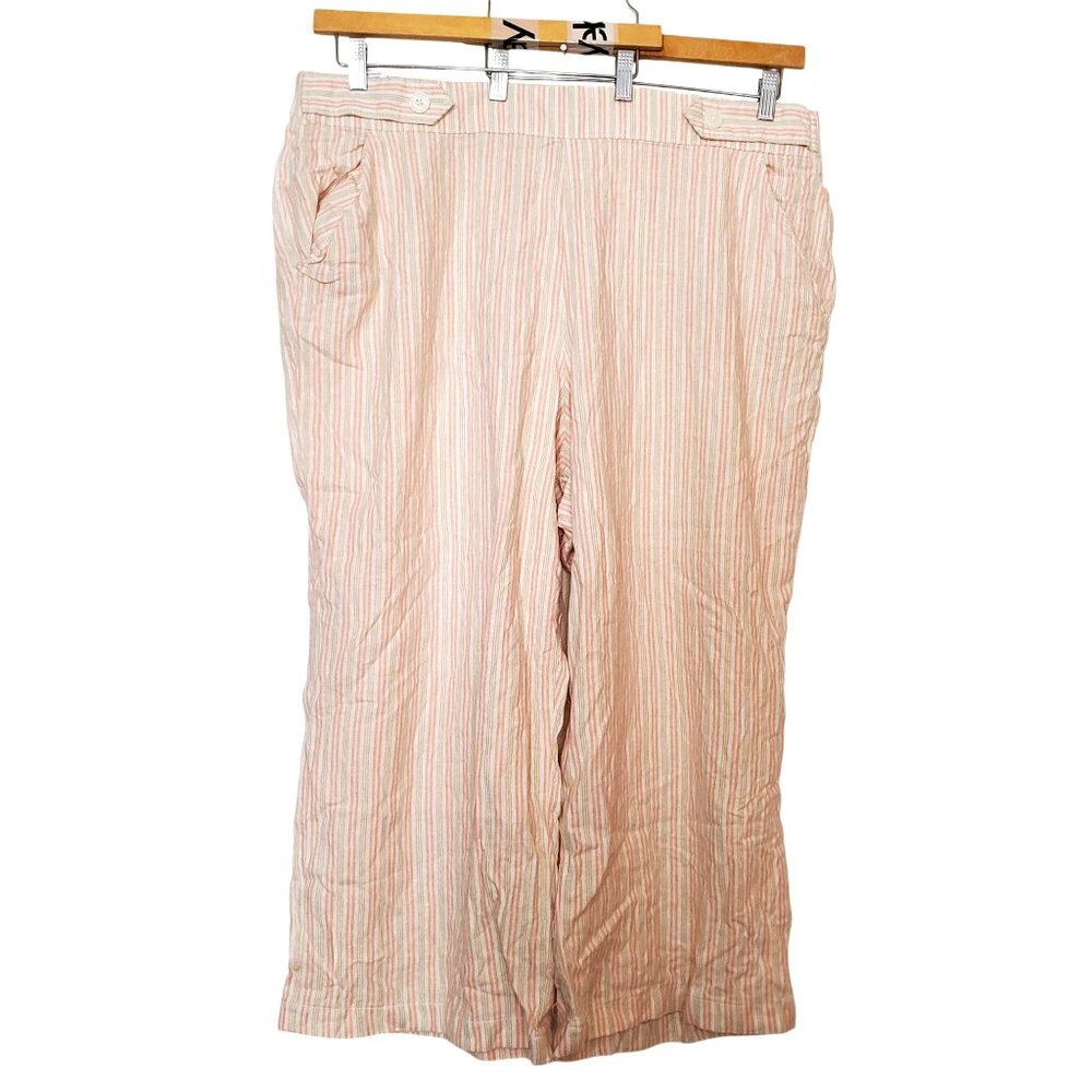Croft & Barrow Striped Mid Rise Crop Linen Blend Pants 2X